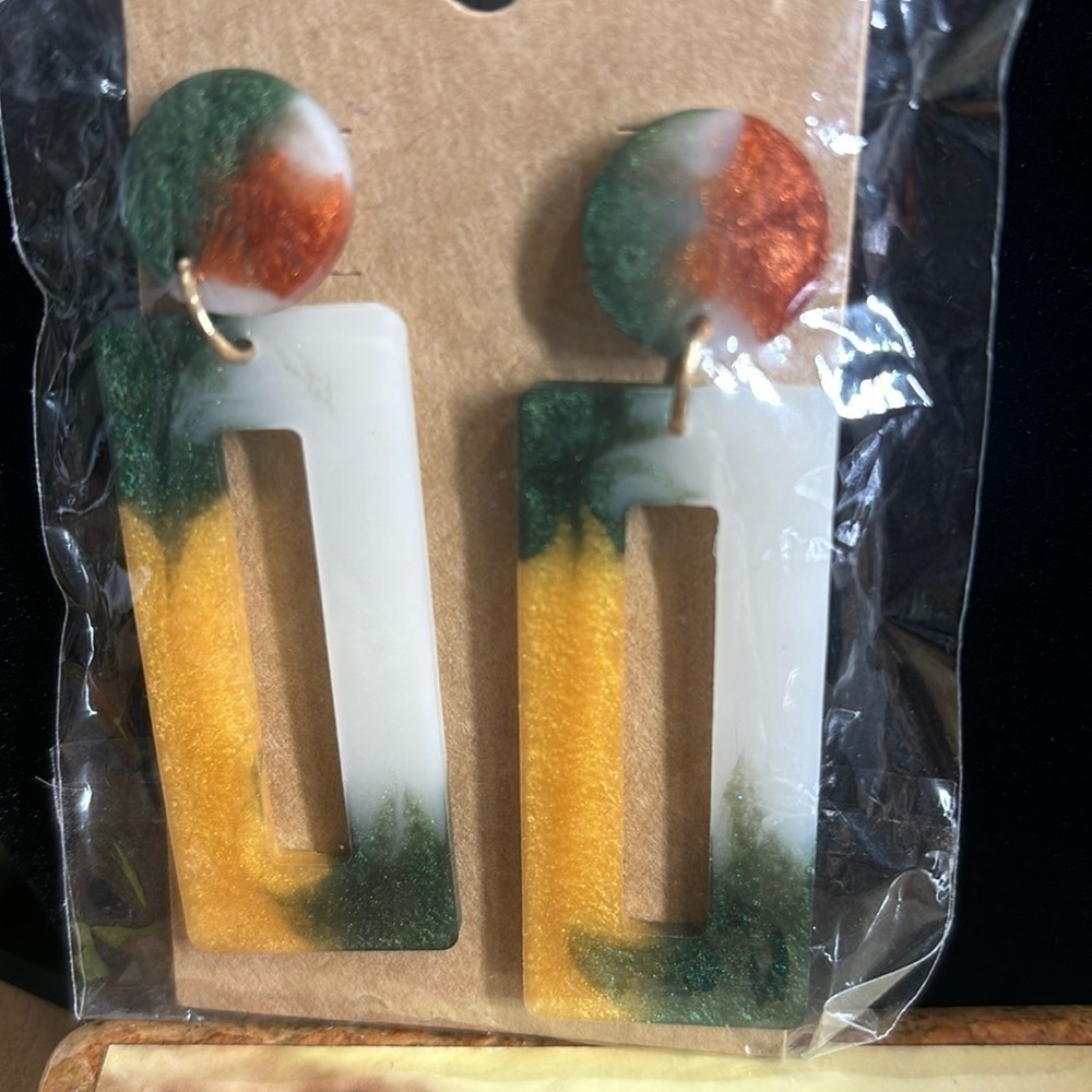 Resin metallic sparkle sheen drop earrings NWT